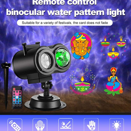 Holiday Halloween Valentine Party Christmas Diwali Projector Light (Indoor Outdoor Waterproof), 16 Slides (4 Pictures Each), 10 Wave Effects, Remote Control (Power Timer Speed Flash), 3 Mounting Ways