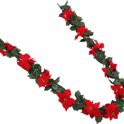 Artibetter Artificial Christmas Garland Red Poinsettia Christmas Garland with Poinsettia Flowers Fairy Fireplace Decor for Xmas Party Winter Wedding 1.7M
