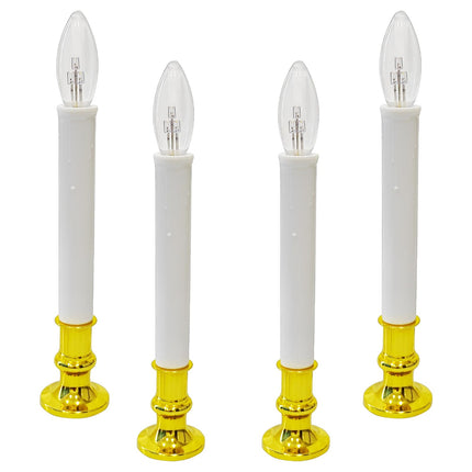 4 Pack Christmas Window Candles Lights, Battery Operated Window Candles with Timer, Flameless LED Christmas Candles with C26 3V LED Bulbs for Dining Table Window Xmas Decor, Gold Base