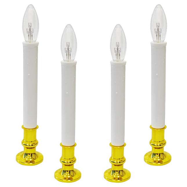 4 Pack Christmas Window Candles Lights, Battery Operated Window Candles with Timer, Flameless LED Christmas Candles with C26 3V LED Bulbs for Dining Table Window Xmas Decor, Gold Base