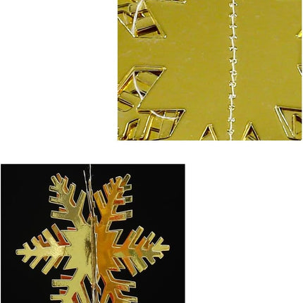 24 Pcs 3D Gold Hanging Snowflake Decorations Christmas Gold Hanging Snowflake Ornaments Glittery Snowflakes Garland Banner for Christmas Winter Wonderland Holiday Year Home Party Supplies (Gold)