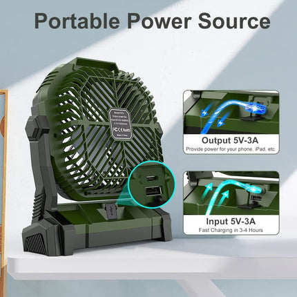 Camping Fan With Led Lights, 5 In 1 Portable Fan 12000Mah 50H Rechargeable Usb Desk Battery Powered Fan With Power Bank/Timer/Hoo