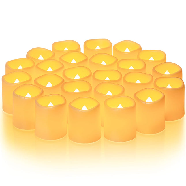 Homemory 24Pack Flickering Flameless Votive Candles, 200+Hour Long Lasting Electric Fake Candles, Battery Operated LED Tealight for Wedding, Christmas Decorations, Outdoor (Battery Included)