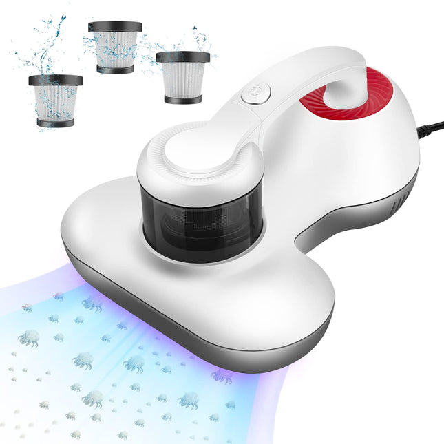 Bed Vacuum Cleaner With 12Kpa Powerful Suction d Handheld Mattress Vacuum Cleaner For Bed Sheet Pillow Couch3 Pcs Hepa Filter, Red And White Lp1003