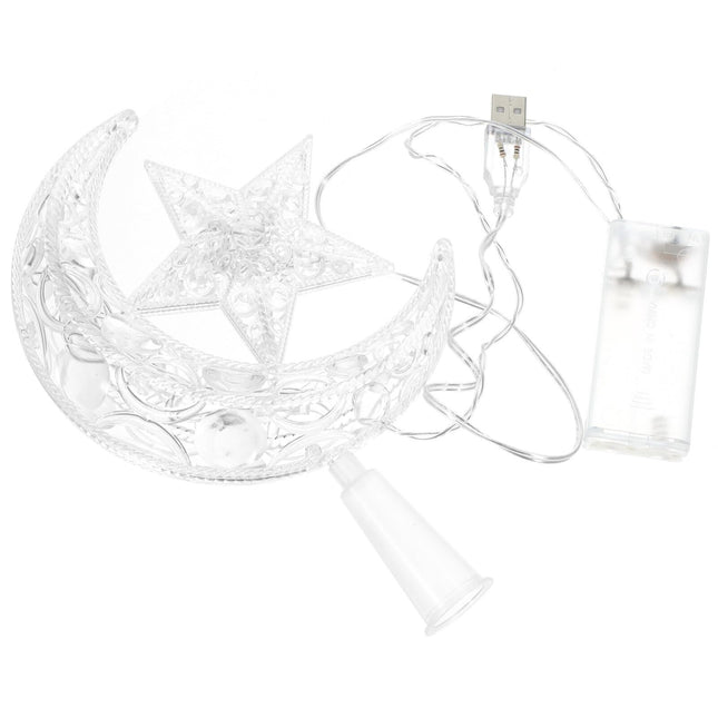 ifundom LED Lighted Christmas Tree Moon Star Topper, Battery/USB Powered Xmas Tree Topper, White Light Tree Top for Christmas Tree Holiday