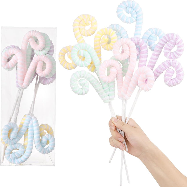 5Pcs Pastel Color Christmas Tree Picks for Christmas Tree Topper Decorations 14.5 Inch Christmas Ornaments Glitter Sequins Candy Shape Curly Picks for Xmas Tree Wreath Vase Garland Home Holiday Party