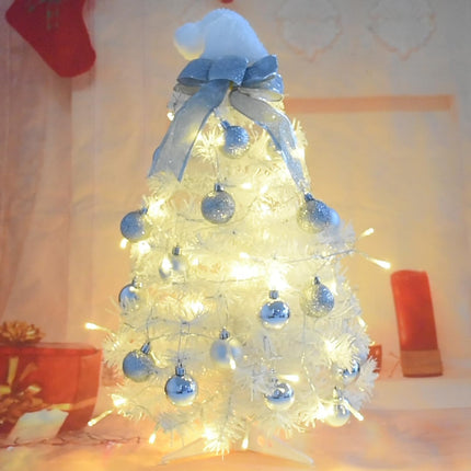24'' White Mini Christmas Tree, Small Tabletop Artificial Xmas Tree with Lights, Balls Ornaments, Treetoper, Battery Operated, Indoor Christmas Decorations, DIY Xmas Decor