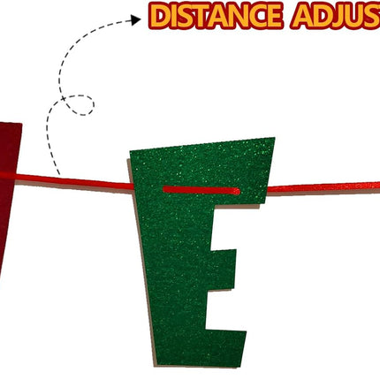 Comelodiant Merry Christmas Banner Glitter Christmas Banner Red &Green Christmas Bunting Banner Sign for Xmas Decorations Indoor Christmas Home Wall Fireplace Mantel Décor