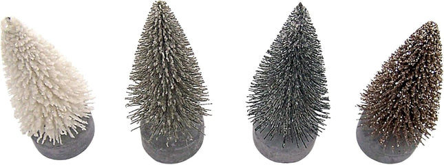 Set of 4 Small Metal Christmas Trees - 4.25-Inch standing Holiday Decor in Assorted Colors