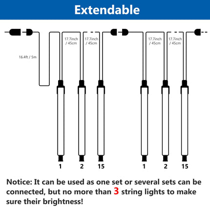 PEMOTech Meteor Shower Lights Outdoor, 38.5ft 15 Tubes 11.8" 540 LED Christmas Lights Meteor Shower Lights, Snow Falling Icicle Lights for Xmas Tree Halloween Decoration Wedding Party Window, Blue