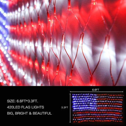 American Flag Lights, Outdoor Flag String Lights 420 LED Waterproof Led Flag Net Light Patriotic Ornaments for Outdoor Home Yard,Garden, Camping, Memorial Day, 4th of July, Christmas Decorations