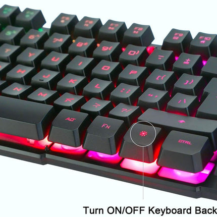 Multiple Color Rainbow LED Backlit Mechanical Feeling USB Wired Gaming Keyboard and Mouse Combo for Working or Game