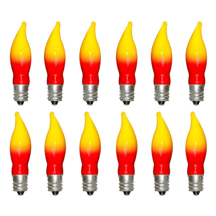 Christmas Flame Shape Light Bulbs, Red Yellow Christmas Light Bulbs for Window Candles, Electric Menorah, Night Light Bulbs 7 Watt, 120 Volt E12 Candelabra Bases Flame Light Bulbs- 12 Pack