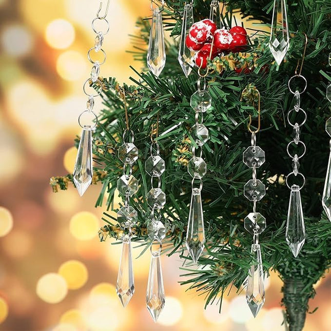 Jetec 36 Pcs Crystal Christmas Tree Ornaments Clear Glass Hanging Ornaments for Centerpieces Icicle Prisms Crystal Chandelier Bead Garland Crystal Ornament for Xmas Tree Window Home Decoration