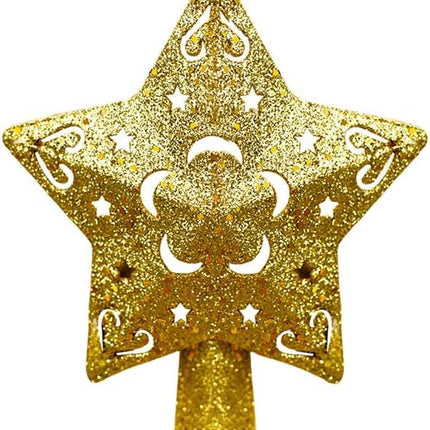 Christmas Tree Star Topper Projector - Ponwec Gold Tree Topper with LED 3D 360°Rotating Lights,6 Projection Pattern Glitter Star Projector Adjustable Xmas Tree Topper for Christmas Tree Decorations