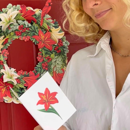 FreshCut Paper Pop Up Wreath, 15 inch Floral Paper Wreath, Reuseable Faux Flower Party Decoration & Indoor Wreath & Home Décor, 3D Popup Wreath with Blank Card, Winter Joy Wreath