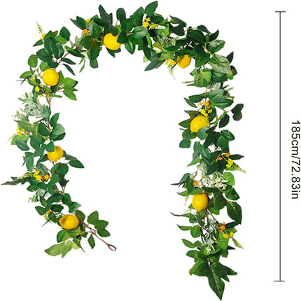 6 Ft Artificial Lemon Garland, Spring Greenery Garland with Lemons and Flowers, Summer Fruit Garland Wreath for Front Door Wall Table Wedding Decor