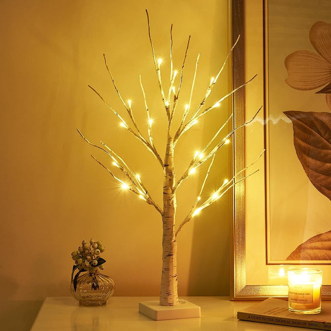 Vanthylit Lighted Tree, White Birch Tree with LED Lights, Prelit Artificial Tree with Timer, Centerpiece Tree Light for Christmas Decorations, Light Up Tabletop Tree Home Decor (2 FT, Warm White)