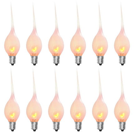 12 Pack Christmas Flicker Flame Silicone Candle Lights Bulbs, C7 Clear Silicone Flickering Decorative Light Replacement Bulbs for Electric Candle Lamps, Chandelier, E12 Candelabra Base, 1Watt