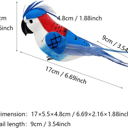 LWINGFLYER 4pcs Clip on Parrot Ornaments Parakeet 6.6inch Artificial Simulation Foam Feather Bird for Christmas Tree Decoration Home Garden Wedding Party Accessories