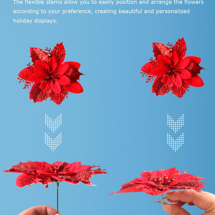Artificial Poinsettias Christmas Flowers, 12 Pcs Fake Christmas Flowers with Clips and Stems for Wreath Garland, Wedding, Holiday Christmas Tree Ornaments Decor