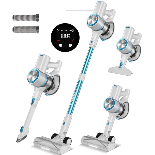 Fabuletta Cordless Vacuum Cleaner, 38Kpa Powerful Suction Up To 50 Min Runtime, 8 In 1 Lightweight Stick Vacuum Cleaner With Brushless Motor, Great For Pet Hair & Hard Floor Whiteblue