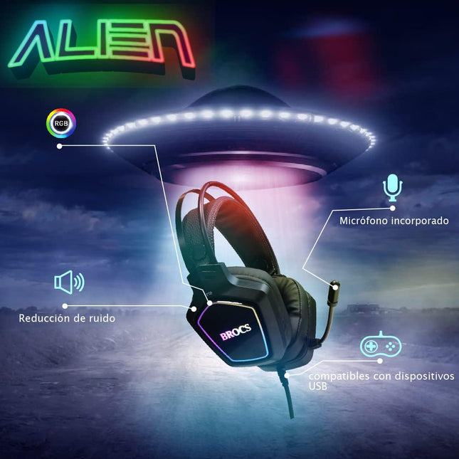 Alien H656 Gaming, Headphone with Microphone, RGB - Gaming Headset, USB Headphone for Computer, PC, Laptop, Xbox, PS4 with RGB Lights