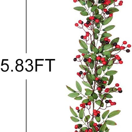 DearHouse 5.83 Ft Red Berry Christmas Garland, Artificial Berry Garland for Indoor Outdoor Hone Fireplace Decoration for Winter Christmas Holiday Year Decor