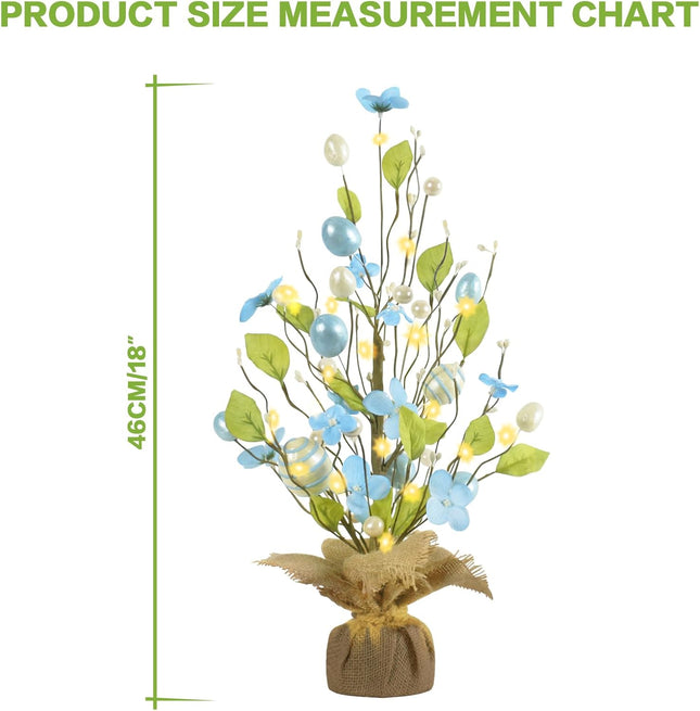 RoseCraft Easter Decorations, 18 Inch Easter Artificial Egg Tree Tabletop Decor with Delicate Ornaments, for Home Party Wedding Holiday Spring Summer Decoration, Blue/White.