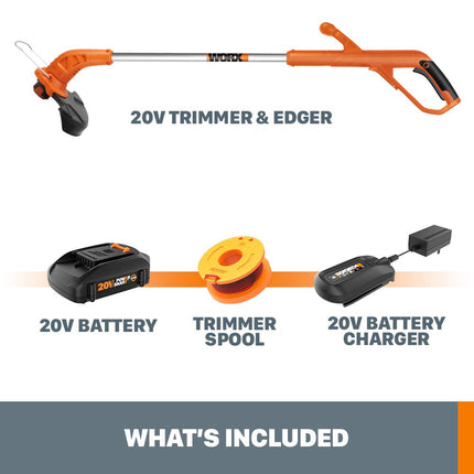 Worx WG154 20V PowerShare 10" - 12" Cordless String Trimmer & Edger (Battery & Charger Included)