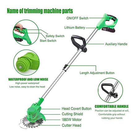 Weed Wacker Cordless Grass Trimmer Electric Weed 90~120cm Retractable, 3 Kinds of Adjustable Blades, 24v Electric Cordless Garden Trimmer with Battery and Charger for Garden