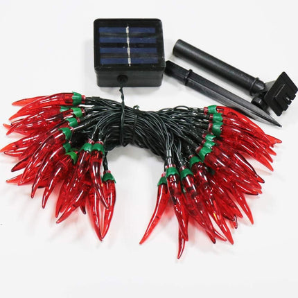 23FT 50LED Garden Solar Christmas Lights Outdoor, Red Chili Pepper String Lights-Waterproof LED Kitchen Christmas Solar Decorative Lights for Tree, Lawn, Patio, Yard, Home, Party, Porch Decor