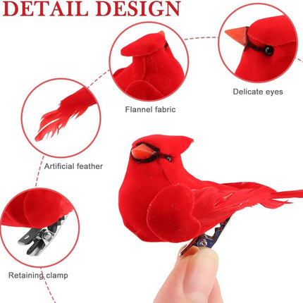 20PCS Christmas Mini Cardinal Clip on Tree Ornaments Bird Decorations, Small Red Artificial Birds Foam Feather Birds for DIY Crafts Christmas Tree Gardening Wreath Decoration(Red)