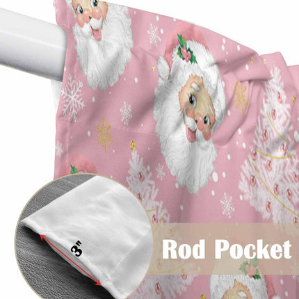 Christmas Swag Curtains,Pink Santa Claus Kitchen Valances Rod Pocket Curtain Tier Pair Swag Topper,Xmas Tree Snowflake 2 Panels Window Treatment for Bathroom Living Room