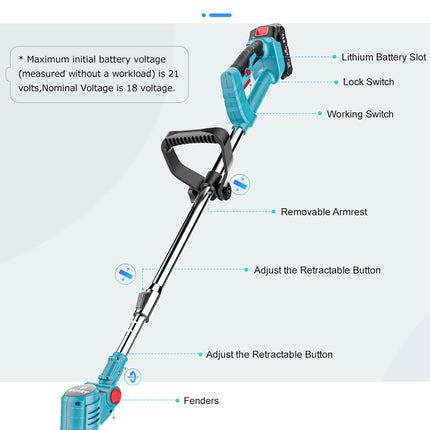Weed Wacker Cordless 21V, 47" Adjustable String Trimmer with Blade, Brush Cutter Lawn Edger Battery Powered 6000mAh, Lightweight Cordless Weed Eater Grass Trimmer for Lawn Trimming Lawn Care