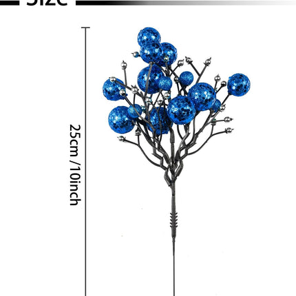 KI Store Blue Christmas Berry Picks Set of 9 Artificial Glittered Berries Stems Tree Ornaments for Patriotic Xmas Tree Wreath Garland Decor