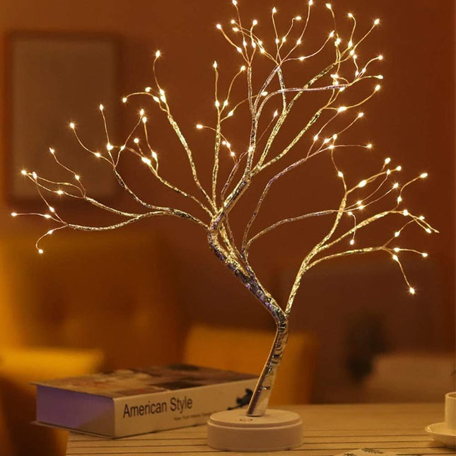 Yiliaw 20" Sparkly Tabletop Bonsai Tree Light 108 LED Warm White Fairy Light Spirit Tree, DIY Artificial Twinkling Tree Lamp for Bedroom Desktop Festivals Room Decor, USB or Battery Powered Lights