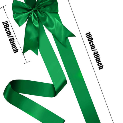 BBTO 6 Pieces Christmas Cabinet Festive Door Ribbons 8X 40 Inches Large Bow Christmas Wreath Bow Christmas Tree Bow Festival Wrapping Decorations for Fireplace Home Door Party Supplies(Green)