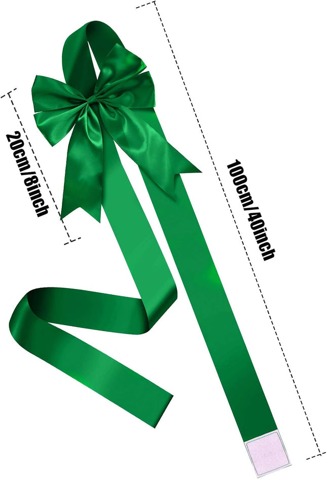 BBTO 6 Pieces Christmas Cabinet Festive Door Ribbons 8X 40 Inches Large Bow Christmas Wreath Bow Christmas Tree Bow Festival Wrapping Decorations for Fireplace Home Door Party Supplies(Green)