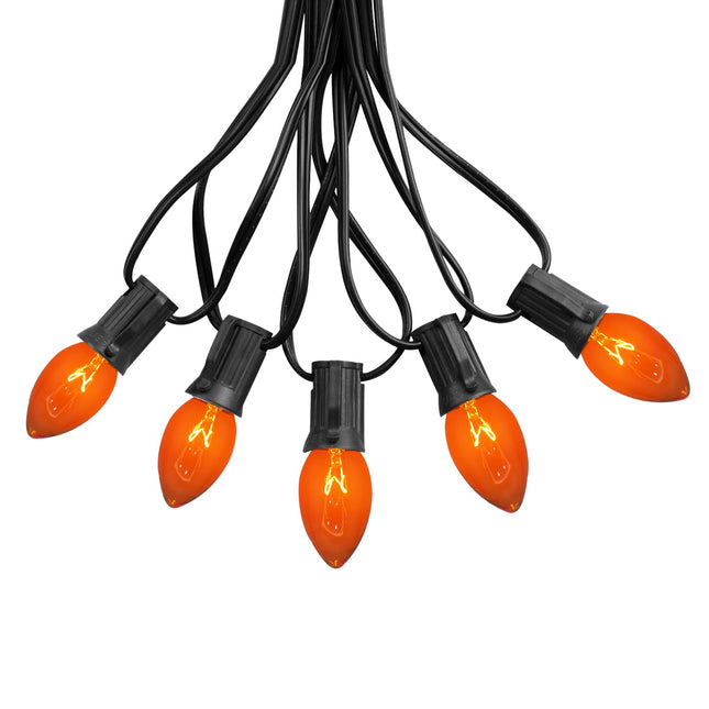 Halloween C9 Orange Lights String, 25Ft Vintage Christmas Lights with 26 Clear Orange Light Bulb(1 Spare), Extendable Black Wire Halloween Orange Lights for Indoor Outdoor Christmas Tree Decor