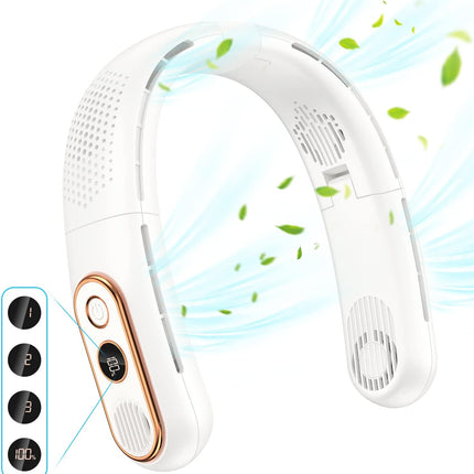 Matekxy Portable Neck Fan Led Display Bladeless Fan HandsFree Rechargeable And Lightweight Personal Folding Wearable Neck Fan