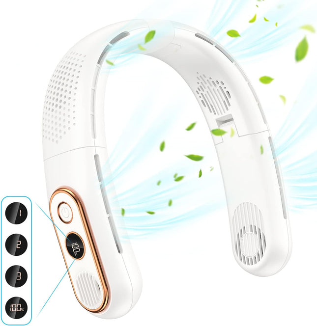 Matekxy Portable Neck Fan Led Display Bladeless Fan HandsFree Rechargeable And Lightweight Personal Folding Wearable Neck Fan