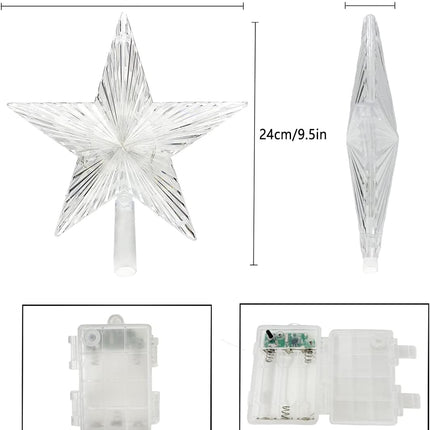 Christmas Star Tree Topper Lights 9.5inch 10LED Multicolour with Versatile Remote Controller 3AA Battery Powered Tree-top Star for Xmas Tree Home Decoration（Indoor and Outdoor ）