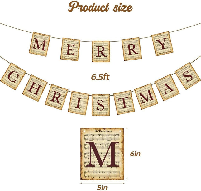Garland Christmas Decorations Indoor, Vintage Hymns Carols Merry Christmas Banner, Retro Nostalgic Classic Xmas Sign Holiday Decor for Fireplace Mantle Wall Door Home Office Farmhouse Garden Outdoor