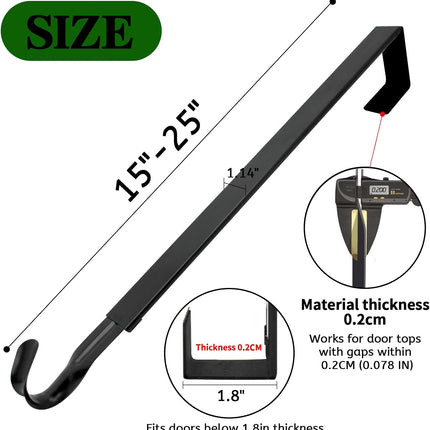 Wreath Hanger for Front Door, Adjustable Wreath Hanger from 15 to 25 Inches Wreath Hanger, 20 lbs Larger Door Wreath Hanger Christmas Fall Wreaths Decorations Hook (Black)