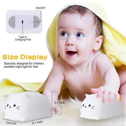 ZKLiLi Cat Night Light, Cute Cat Nursery Lights USB Rechargeable Cat Lamp Nightlight Birthday Christmas with 7-Color Breathing Modes for Kids Baby Children (Cat - MB)