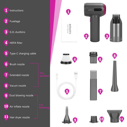 Mini Cordless Portable Vacuum Cleaner Rechargeable,Wireless Handheld Car Vacuum Cleaner And Blower 7000Pa Strong Suction,Compact Little Vacuum&Blower Cordless Hoover For Car,Keyboard,Office And Home