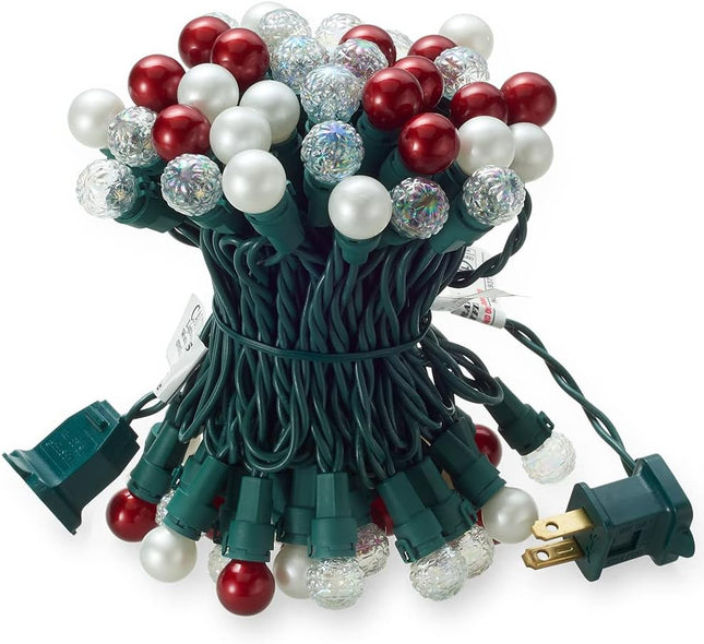 Red and Warm White Christmas Lights Outdoor G15 70 LED 19ft Plug in Pearlized Mini Globe String Lights Waterproof Extendable Green Wire for Indoor Patio Xmas Tree Thanksgiving Decor