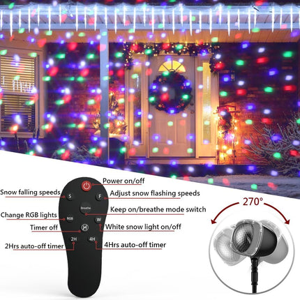 Christmas Projector Lights Outdoor, RGBW Christmas Snowfall Projector Lights Rotating Falling Snow Projector with Remote Control Landscape Lights for House Yard Garden Halloween Christmas Decor