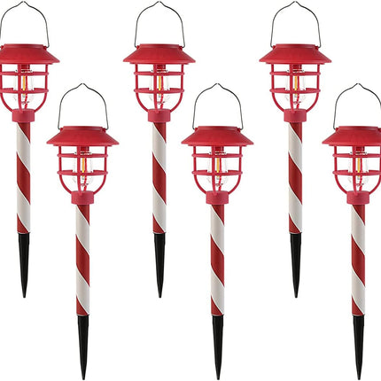 Christmas Solar Landscape Pathway Lights,6 Pack Outdoor Waterproof Decorations Garden Solar LED Candy Cane Stake Markers Lights for Xmas Walkway, Yard, Patio, Lawn, Driveway Decor